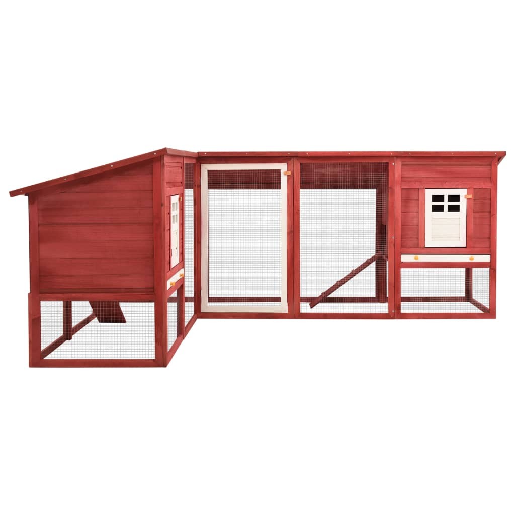 Outdoor Rabbit Hutch with Run Red and White Solid Fir Wood